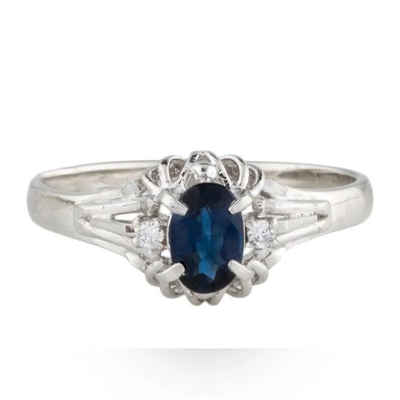 Platinum Sapphire & Diamond Cocktail Ring Size 5 Total Carat Weight 0.38 - Picture 1 of 16